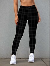 olcso Művészet és design nyomtatás-Női Legging Nadrág Divat utcai viselet Teljes Hossz Magas Derék Kockás Nyomtatás Hőszigetelő Meleg Lélegző Puha Mikro-elasztikus Külső Hétköznapi Fekete Ősz Tél Rendszeres Illeszkedés