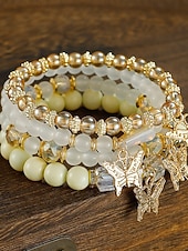 preiswerte Hochzeit ACC-Perlenarmband-Set mit Schmetterlingsanhänger – elegantes Lagendesign aus Gold und Perlen für Damen