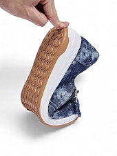 levne Dámské tenisky-dámské neformální modré džínové slip-on tenisky – stylové vycházkové boty na zip s polstrovanou podrážkou pro každodenní pohodlí