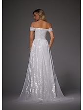 billige HVIT-havfrue aftenkjole elegant kjole bryllup gjesteball feie / børste tog gulvlengde kortermet off shoulder høst bryllupsmottak sateng med splitt 2025
