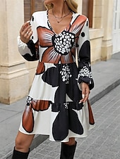 cheap Casual Floral Dresses-Women&#039;s Floral V Neck Mini Dress Long Sleeve Summer Spring
