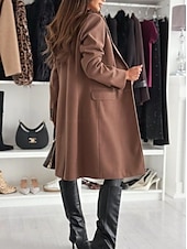 billige Trench Coats-Dame Frakk Hold Varm Bekvem Knapper Elegant Helfarge Dagligdagstøy Enkeltkneppet V-hals Normal Langermet Yttertøy Svart Kakifarget kaffe Vinter