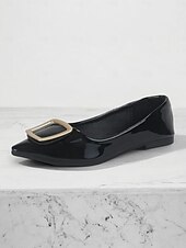 billiga Platta damskor-balettlägenheter i svart lack för kvinnor med snyggt fyrkantigt spänne – bekväma slip-on klänningskor för högtidliga tillfällen