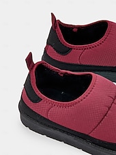 abordables Claquettes et tongs femme-pantoufles d'hiver matelassées rouges pour femmes avec semelle antidérapante – chaussures chaudes d'intérieur et d'extérieur à enfiler pour temps froid