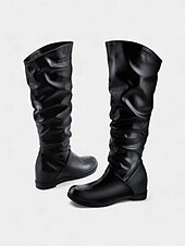 abordables Bottes souples-bottes hautes en similicuir noir pour femmes – bottes plates élégantes et confortables pour un usage quotidien et des sorties décontractées