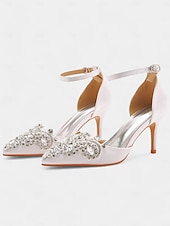 cheap Classic Pumps-Women's Emerald Green Satin Ankle Strap Heels – Pointed Toe Cocktail Shoes with Crystal Embellishments for Parties and Weddings