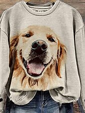 abordables Sweats à capuche-pull femme décontracté chien vêtements de tous les jours décontracté col rond imprimé manches longues beige automne hiver