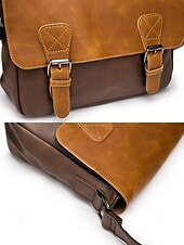 abordables Bolsos de hombre-Bolso de mensajero vintage de piel sintética para hombre con correa ajustable: diseño duradero de dos tonos para uso laboral y casual