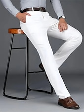 cheap Slim-Men&#039;s Dress Pants Trousers Chinos Buttons Pocket Solid Colored Comfort Formal Party Work Fashion Classic Style Black White Micro-elastic