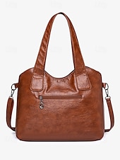 billiga Hand- och toteväskor-vintage brun konstläderväska för kvinnor med dubbla handtag och justerbar crossbody-rem – rymlig och elegant för dagligt bruk