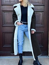 preiswerte Felle &amp; Leder-Damen Fleecejacke Teddy-Mantel warm halten Atmungsaktiv Tasche Innenfutter aus Fleece Brautkleider schlicht Glatt Urlaub Strasse Freizeitskleidung Ausgehen Öffnung vorne Lang Umlegekragen Regular Fit