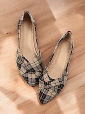 abordables Ballerines femme-ballerines à carreaux tartan rouges pour femmes – chaussures à enfiler au design noué festif pour les vacances et les tenues décontractées