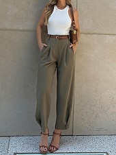 preiswerte weites Bein und hohe Taille-Damen EU- / US-Größe Hosen Hose Brautkleider schlicht Komfort In voller Länge Hohe Hüfthöhe Einfarbig Zip Schnalle Komfortabel Mikro-elastisch Party Casual Schwarz Armeegrün Kaffee Herbst Winter