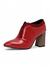 baratos Botas de tornozelo-botins femininos de couro sintético verde com bico fino e salto bloco – sapatos modernos e sofisticados para uso no escritório e na noite