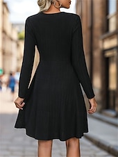 preiswerte schwarzes Minikleid-Damen schwarzes kleid Minikleid Ausgehöhlt Brautkleider schlicht V Ausschnitt Langarm Schwarz Farbe