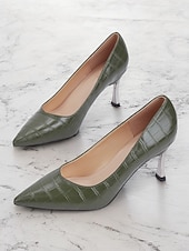 olcso Block Heels-női zöld krokodil dombornyomású műbőr pumpák tűsarkúval és hegyes orrral - elegáns és sokoldalú munkához vagy éjszakázáshoz