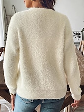 billiga Tröjor och koftor-Dam Kofta Mode Streetwear Dagligen Ensfärgat Ribbad V-hals Stickat Långärmad Vanliga toppar Sticka Utomhus Dagligen Svart Vit Höst Vinter