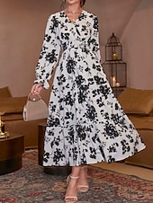 preiswerte Elegante Blumenkleider-Damen Maxidress Casual kleid Schaukelkleid A Linie Kleid Brautkleider schlicht Täglich Regular Fit Blumen Langarm V Ausschnitt Weiß Rote Sommer Frühling Herbst