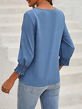 preiswerte Damen Einfache Oberteile-Damen Hemd Bluse Feste Farbe Basic Brautkleider schlicht Langarm Rundhalsausschnitt Normale Oberteile Täglich Patchwork Knopf Wein Blau Grün Herbst Winter