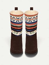levne Kotníkové boty-dámské zimní boty s retro pleteným vzorem – semišový svršek s tribal designem a hřejivou podšívkou, ideální do chladného počasí i k ležérním outfitům