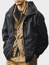 cheap Men&#039;s Elite Outerwear-Men&#039;s Outdoor Jacket School Outdoor Waterproof Sunscreen Zipper Pocket Spring Fall Winter Solid Color Neutral Fashion Hooded Black White Blue Brown Jacket