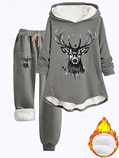 economico Tute da donna-Completo da donna in 2 pezzi felpa con pantaloni in pile maniche lunghe cappuccio con stampa di renna casual rosa scuro blu grigio autunno vestibilità regolare