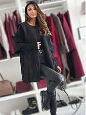 economico Cappotti Trench-Per donna Cappotto Tenere al caldo Comodo Bottoni Elegante Tinta unica Casual / quotidiano Monopetto Bavero Standard Manica lunga Capispalla Nero Vino Cachi Inverno