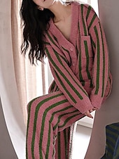 cheap Women&#039;s Sleep &amp; Lounge-Women&#039;s Pajamas 2 Pieces Graphic Warm Fashion Home Sherpa Warm V Neck Long Sleeve Cardigan Pant Fall Winter Home Outfits