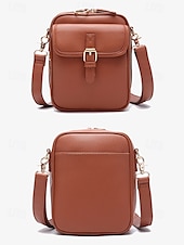 abordables Bolsos cruzados-Bolso bandolera vintage de piel sintética marrón para mujer con detalle de hebilla frontal: diseño compacto y elegante