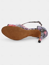abordables Chaussures de danses latines-chaussures de danse latine à imprimé floral pour femmes - talons à bout ouvert avec design à lanières pour les spectacles de salon, de salsa et de tango