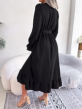 abordables Robe de cocktail-Robe casual Robe Évasée Robe Trapèze Femme Robe mi-longue Patchwork Avec ceinture Sport &amp; Loisir Plein Air Décontractées Col V manche longue Standard Noir Vin Vert S M L XL