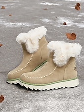 baratos Botas de neve e inverno-Botas femininas de inverno com forro de pele sintética bege – calor aconchegante com sola antiderrapante para estilo em climas frios