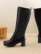 abordables Bottes à la mode-bottes à lacets vintage pour femmes – style rétro à talon épais pour le cosplay, le costume et la mode quotidienne