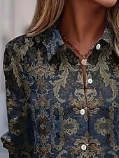 cheap Boho Tops-Women&#039;s Shirt Boho Shirt Long Sleeve V Neck Navy Blue Fall Winter