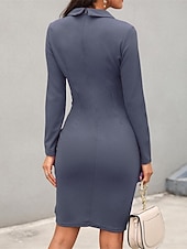 cheap Work Dresses-Women&#039;s Casual Dress Mini Dress Patchwork Buttons Casual Formal V Neck Long Sleeve Black Wine Gray Color