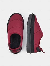 abordables Claquettes et tongs femme-pantoufles d'hiver matelassées rouges pour femmes avec semelle antidérapante – chaussures chaudes d'intérieur et d'extérieur à enfiler pour temps froid