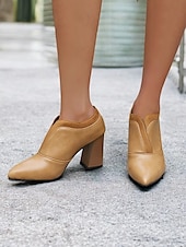 baratos Botas de tornozelo-botins femininos de couro sintético verde com bico fino e salto bloco – sapatos modernos e sofisticados para uso no escritório e na noite