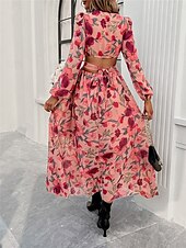 cheap Casual Floral Dresses-Women&#039;s Floral V Neck Maxi Dress Long Sleeve Summer Spring