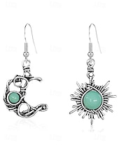 economico Orecchino da donna-orecchini pendenti vintage con sole e luna - gioielli celestiali color argento con accenti di perle e cristalli per le donne, perfetti per look boho e casual