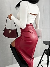 preiswerte Damen-Oberteile-Bluse Damen Schwarz Weiß Rote Solide / einfarbig Gestrickt Loch Täglich Elegant V Ausschnitt S
