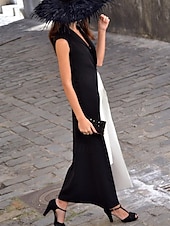 abordables Robes de cocktail-Robe de cocktail Fourreau  Colonne Robe en smoking Robe élégante Formelle Longueur au sol Sans manches Col en V Crêpe extensible avec fente Robes