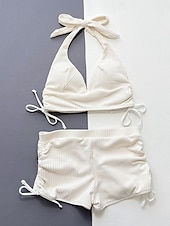voordelige Bikinisets-Dames Zwemkleding Bikini 2 stuks Jongen been Zwempak Blote rug Slank Vakantie Strand Kleding Effen Kleur Halternek Mouwloos Badpakken