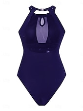 preiswerte Einteilige Badeanzüge-Damen Badeanzug Ein Stück Monokini Bademode Gitter Rückenfrei Bauchkontrolle Hohe Taillenlinie Schlank Urlaub Strandbekleidung Streifen Halfterhals Ärmellos Badeanzüge