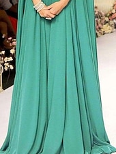 abordables VERT-Gala en A robe du soir élégante robe rouge verte invitée de mariage formelle longueur sol sans manches col haut invitée de mariage automne en chiffon avec appliques couleur uni