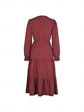 abordables Robes de travail-Femme Robe mi-longue Robe casual Robe Évasée Robe Trapèze Décontractées du quotidien Standard Floral manche longue Col V Vin Printemps Automne