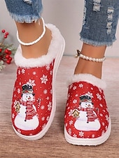 preiswerte Damen Weihnachtschuhe-Weihnachts-Schneemann-Hausschuhe für Damen mit Kunstfellfutter – gemütliche und festliche Winterschuhe für den Innenbereich