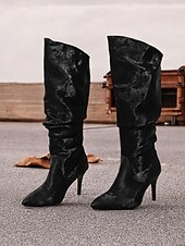 olcso Slouch Boots-női, ezüst színű, domború térdig érő csizma – stílusos hegyes orrú csizma tűsarkúval a divatos megjelenésért