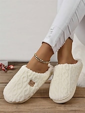 economico Ciabatte e infradito da donna-pantofole da donna in pile con adorabile ricamo a forma di orso – calde pantofole da casa per il comfort invernale