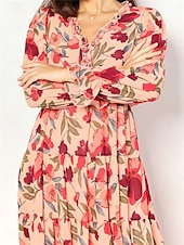 preiswerte Elegante Blumenkleider-Damen Maxikleid mit Blumenmuster und V-Ausschnitt, lange Ärmel, Frühling/Herbst