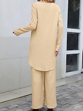 ieftine Seturi-Pentru femei Seturi inspirate de in Seturi din două piese Tricou Pantaloni cu picioare largi Manșon Lung Culoare solidă Negru Albastru piscină Kaki Primăvară Fit regulat